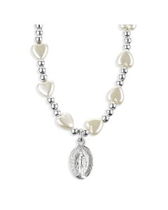 6mm White Heart Necklace with Miraculous Medal Pendant-P65