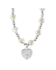 6mm White Heart Necklace with Heart Shaped Miraculous Medal-P65