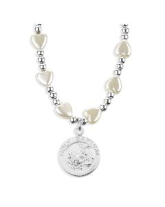 6mm White Heart Necklace with Holy Baptism Pendant-P65