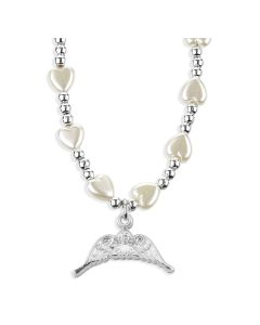 6mm White Heart Necklace with Guardian Angel Wings Pendant-P65