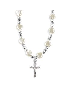 6mm White Heart Necklace with Crucifix Pendant-P65