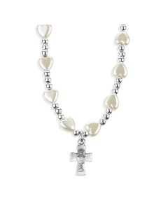 6mm White Heart Necklace with Communion Cross Pendant-P65