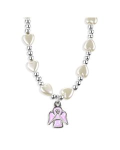 6mm White Heart Necklace with Pink Guardian Angel Pendant-P65