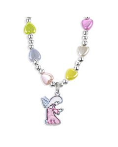 6mm Multicolor Heart Bead Necklace with Guardian Angel Pendant -P65