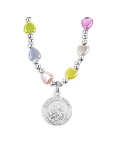 6mm Multicolor Heart Bead Necklace with Round Guardian Angel Pendant -P65