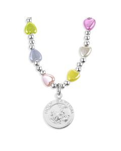 6mm Multicolor Heart Bead Necklace with Round Holy Baptism Pendant -P65