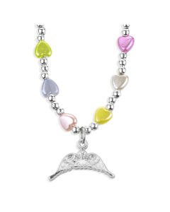 6mm Multicolor Heart Bead Necklace with Angel Wings Pendant -P65