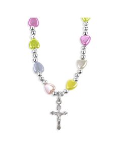 6mm Multicolor Heart Bead Necklace with Crucifix Pendant -P65