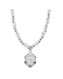 4mm Crystal Bead Necklace with Scalloped Miraculous Medal Pendant-P65