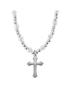 4mm Crystal Bead Necklace with Beveled Cross Pendant -P65