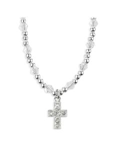 4mm Crystal Bead Necklace with Crystal Jeweled Cross Pendant -P65