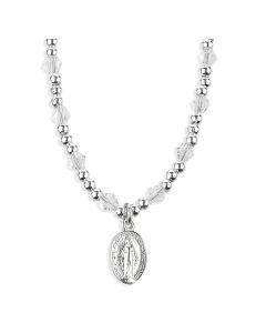 4mm Crystal Bead Necklace with Miraculous Medal Pendant -P65