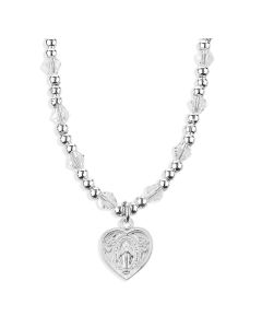 4mm Crystal Bead Necklace with Heart Shaped Miraculous Medal Pendant -P65