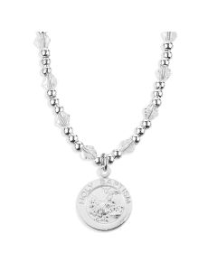 4mm Crystal Bead Necklace with Round Holy Baptism Pendant -P65