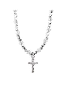 4mm Crystal Bead Necklace with Crucifix Pendant -P65
