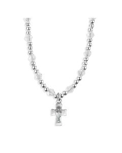 4mm Crystal Bead Necklace with Communion Chalice Cross Pendant -P65