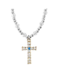 4mm Crystal Bead Necklace with Gold Tone Crystal Jeweled Cross Pendant -P65