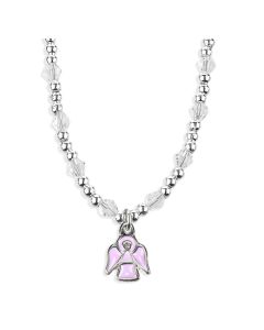4mm Crystal Bead Necklace with Pink Epoxied Guardian Angel Pendant -P65