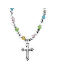 4mm Multi Color Crystal Bead Necklace with Beveled Cross Pendant -P65