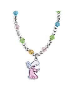 4mm Multi Color Crystal Bead Necklace with Guardian Angel Pendant -P65