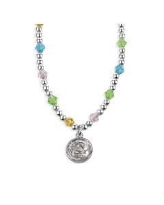4mm Multicolored Crystal Necklace with Round Guardian Angel Pendant-P65