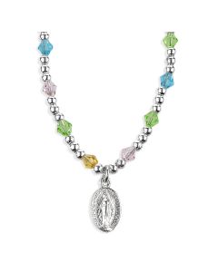 4mm Multi Color Crystal Bead Necklace with Miraculous Medal Pendant -P65