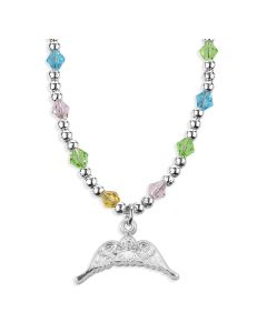 4mm Multi Color Crystal Bead Necklace with Angel Wings Pendant -P65