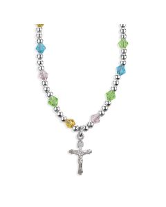 4mm Multi Color Crystal Bead Necklace with Crucifix Pendant -P65