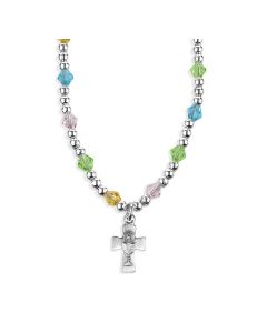 4mm Multi Color Crystal Bead Necklace with Communion Chalice Cross Pendant -P65