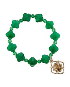 10mm Imperial Jasper Gemstone Cross Beads Bracelet 7" with Our Lady of Perpetual Help Gold Plated Epoxied Medal 