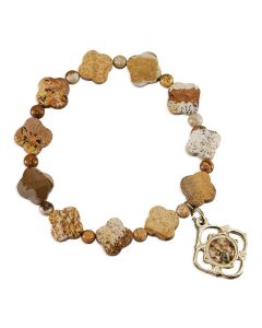 10mm Picture Jasper Gemstone Cross Beads Bracelet 7" with Our Lady of Perpetual Help Gold Plated Epoxied Medal 