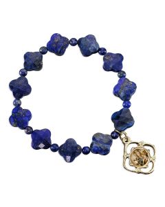 10mm Dyed Lapis Gemstone Cross Beads Bracelet 7" with Our Lady of Perpetual Help Gold Plated Epoxied Medal 