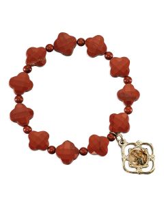 10mm Red Jasper Gemstone Cross Beads Bracelet 7" with Our Lady of Perpetual Help Gold Plated Epoxied Medal 