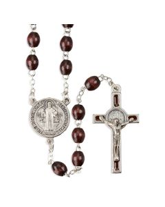 Benedictine Brown Wood Bead Rosary