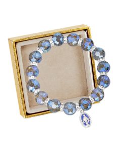 10mm Flat Sphere Midnight Blue Faceted Crystal with Rhinestone Dividers 7.5"