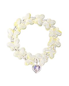 Bracelet with Lemon Yellow Glass Butterfly Beads and Guardian Angel Heart Charm