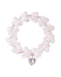 Bracelet with Pink Glass Butterfly Beads and Guardian Angel Heart Charm