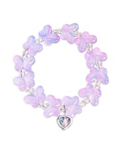 Bracelet with Violet Glass Butterfly Beads and Guardian Angel Heart Charm