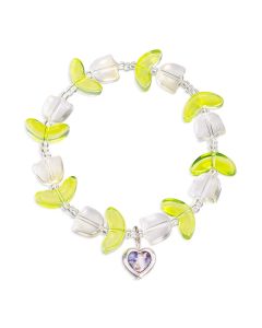 Bracelet with Yellow Glass Tulips and Guardian Angel Heart Charm