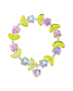 Bracelet with Violet Glass Tulips and Guardian Angel Heart Charm
