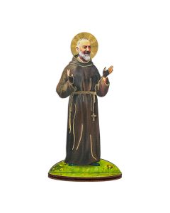 6" Saint Pio Gold Foil Laser Cut Wood Staue with Biography