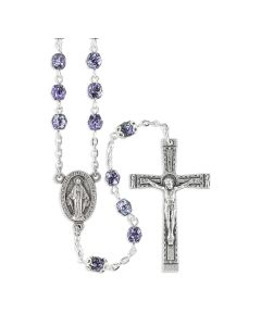 Violet and Silver Granite Glass Bead Rosary