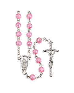 6mm Pink Hammered Bead Rosary-P65