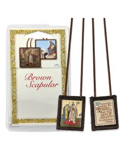 1 3/4" x 2"  St. Joseph Terror of Demons Genuine Brown Wool Scapular in Deluxe Packaging.