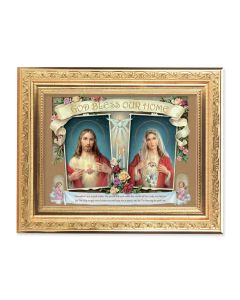 8 1/4" x 10 1/4" Gold Ornate Frame with a 6" x 8" House Blessing-Sacred Hearts Print