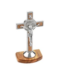 3 1/2" St Benedict Olive Wood Inlay Standing Crucifix