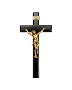 12" Black Hardwood Cross with Museum Gold Corpus