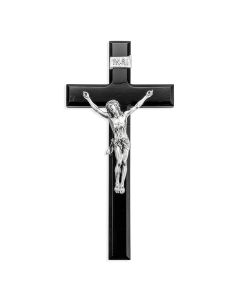 12" Black Cross with Antiqued Fine Pewter Corpus
