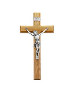 12" Oak Cross with Antiqued Fine Pewter Corpus