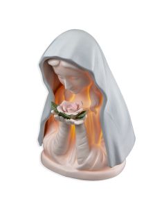 7" Porcelain Bisque Madonna Holding Rose with Blue Veil Night Light